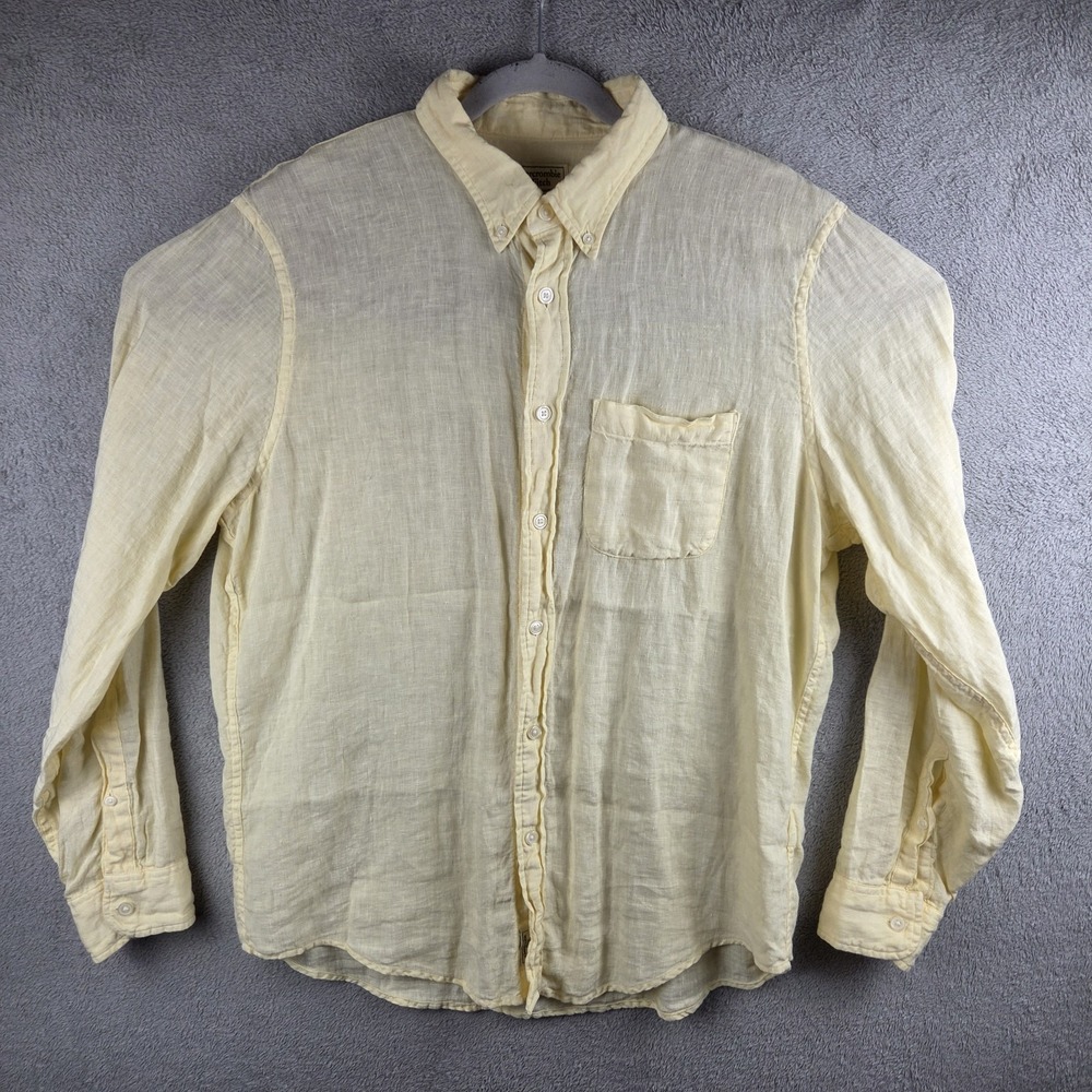 Abercrombie & Fitch 100% Linen Shirt Mens XL Pale Yellow Long Sleeve Button Down